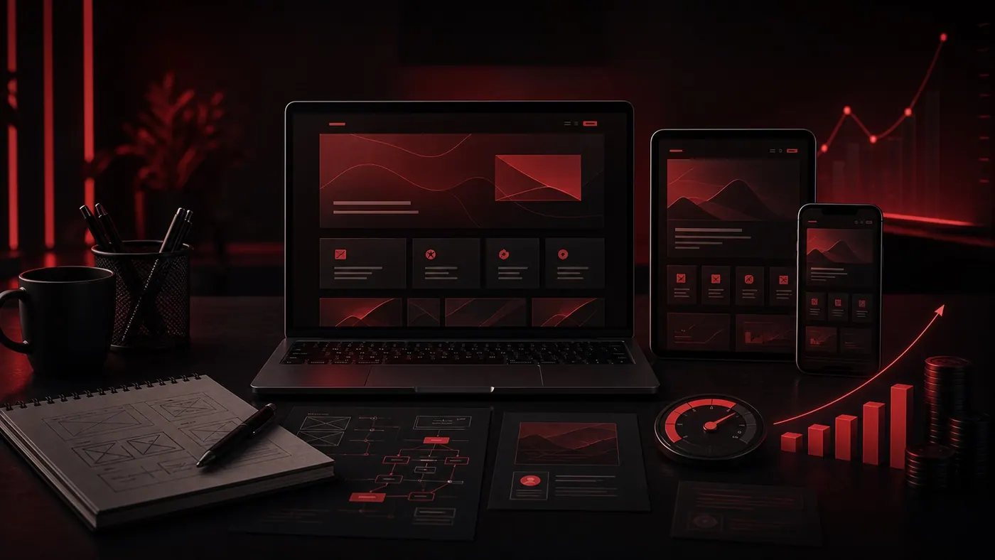 Kayseri web tasarım fiyatları için kırmızı siyah responsive web tasarım görseli